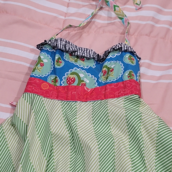 Matilda Jane strawberry red, green and blue dress halter Sz 4 - Picture 4 of 6